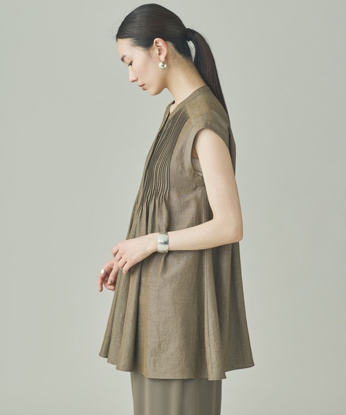 Curensology（カレンソロジー）の「Curensology(カレンソロジー)/リネンミックスシャンブレーブラウス（シャツ/ブラウス・レディース・カーキ/ブルー・FREE）」の4枚目の写真