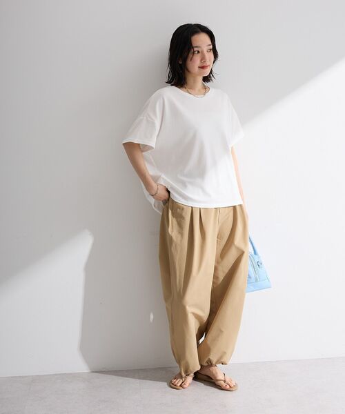 Green　Parks（グリーンパークス）の「サッカー裾ドロストワイドパンツ（その他パンツ・レディース・ブラック/グレー/ベージュ・FREE）」の4枚目の写真