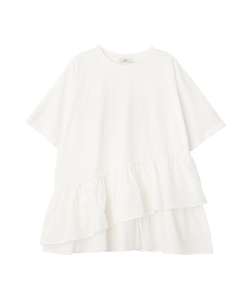 earth music&ecology（アースミュージックアンドエコロジー）の「異素材ドッキンググラフィックTシャツ（Tシャツ/カットソー・レディース・アイボリー/チャコールグレー/オフホワイト・FREE）」の4枚目の写真