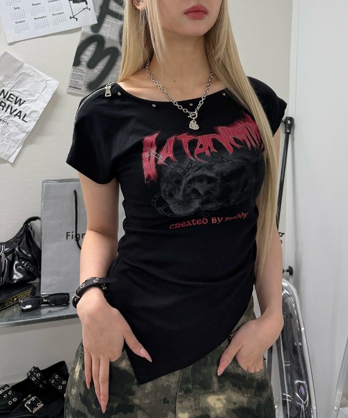 Figments（フィグメンツ）の「アシメオフショルバンＴ（Tシャツ/カットソー・レディース・ブラック・FREE）」の3枚目の写真
