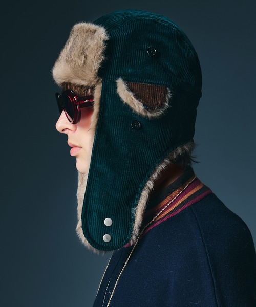 glamb(グラム)の「Corduroy Flight Cap / コーデュロイフライトキャップ(ハンチング/ベレー帽・メンズ・ブラック/ブラウン系その他/グリーン・FREE)」の17枚目の写真