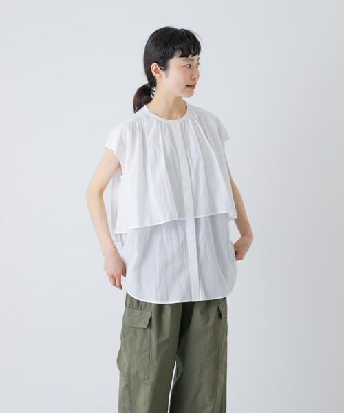 かぐれ(カグレ)の「ワイドギャザーダブルブラウス(シャツ/ブラウス・レディース・ネイビー/オフホワイト/ピンク・FREE)」の7枚目の写真