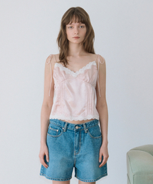 Satin Lace Sleeveless Blouse (Pink)