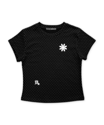 フラワーシンボルポルカドットショートスリーブTシャツ_ブラック