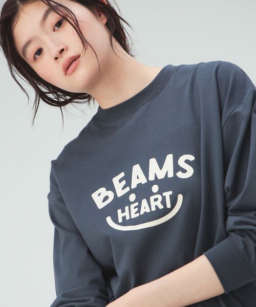 BEAMS HEART(ビームスハート)の「スマイル ロゴ ロングスリーブ Tシャツ(Tシャツ/カットソー・レディース・オフホワイト/チャコールグレー/オレンジ・LARGE/MEDIUM)」の1枚目の写真