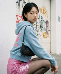 LENGAGEMENT（ランガージュマン）の「AGIR Salt-Washed Crop Hooded T-Shirt (Light Blue)（パーカー）」
