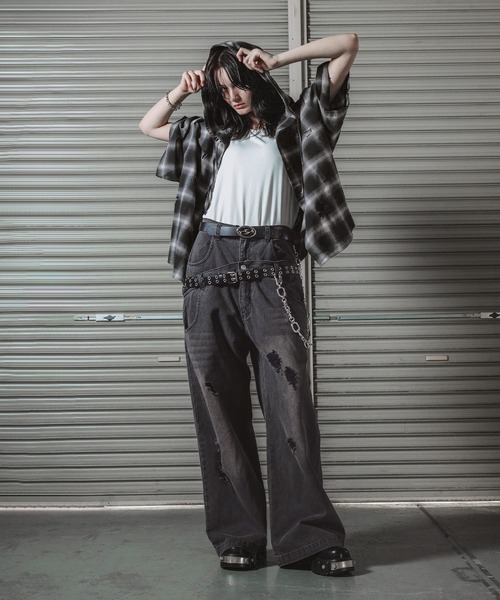ERAR(エラー)の「【ERAR】ヴィンテージダブルウエストダメージバギーデニムパンツ(デニムパンツ・メンズ・グレー/ブラック・S/M/L/XL)」の7枚目の写真
