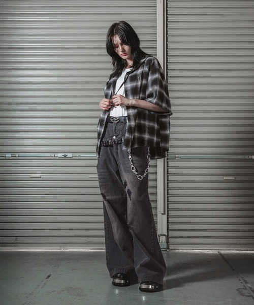 ERAR(エラー)の「【ERAR】ヴィンテージダブルウエストダメージバギーデニムパンツ(デニムパンツ・メンズ・グレー/ブラック・S/M/L/XL)」の8枚目の写真