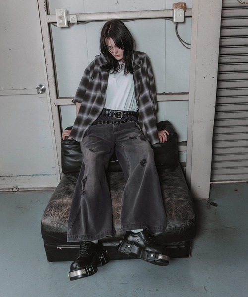 ERAR(エラー)の「【ERAR】ヴィンテージダブルウエストダメージバギーデニムパンツ(デニムパンツ・メンズ・グレー/ブラック・S/M/L/XL)」の10枚目の写真
