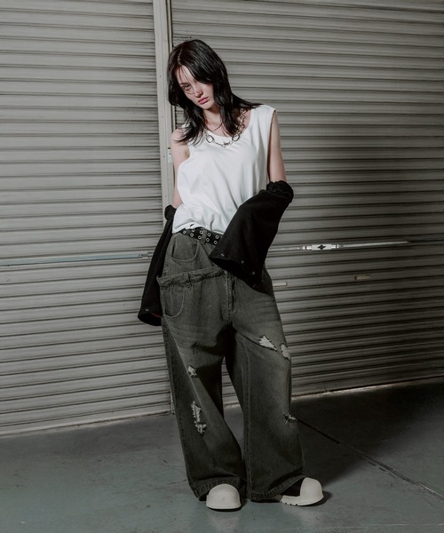 ERAR(エラー)の「【ERAR】ヴィンテージダブルウエストダメージバギーデニムパンツ(デニムパンツ・メンズ・グレー/ブラック・S/M/L/XL)」の20枚目の写真