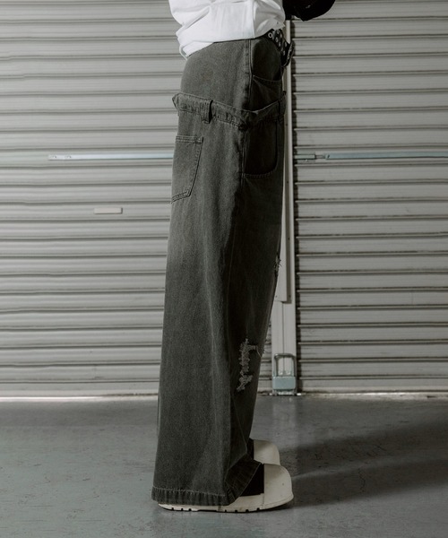ERAR(エラー)の「【ERAR】ヴィンテージダブルウエストダメージバギーデニムパンツ(デニムパンツ・メンズ・グレー/ブラック・S/M/L/XL)」の6枚目の写真