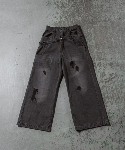 ERAR(エラー)の「【ERAR】ヴィンテージダブルウエストダメージバギーデニムパンツ(デニムパンツ・メンズ・グレー/ブラック・S/M/L/XL)」の3枚目の写真