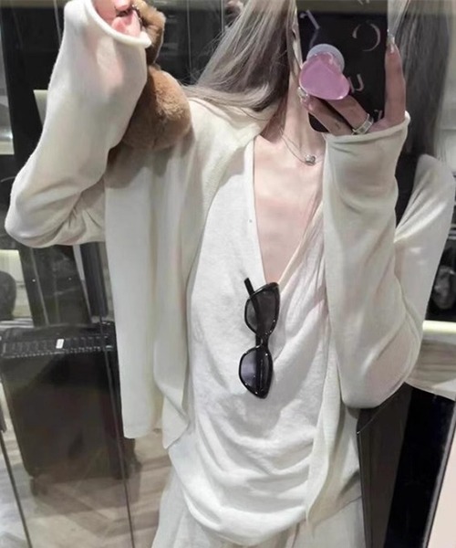 gossip！ロサンゼルス（ゴシップロサンゼルス）の「YUGA　萌え袖Vネック　サマーカーディガン（カーディガン/ボレロ・レディース・ベージュ/グレー/オフホワイト・FREE）」の10枚目の写真