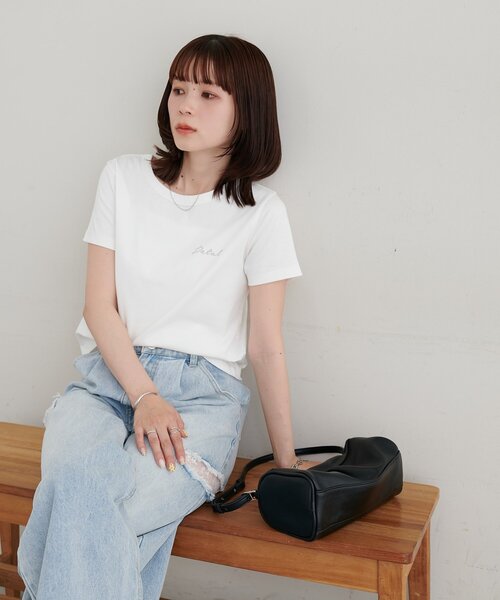 DISCOAT(ディスコート)の「【WEB限定】前後2WAYロゴ刺繍ミニTシャツ(Tシャツ/カットソー・レディース・ライトグレー/オフホワイト/ピンク・MEDIUM)」の5枚目の写真