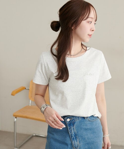 DISCOAT(ディスコート)の「【WEB限定】前後2WAYロゴ刺繍ミニTシャツ(Tシャツ/カットソー・レディース・ライトグレー/オフホワイト/ピンク・MEDIUM)」の21枚目の写真