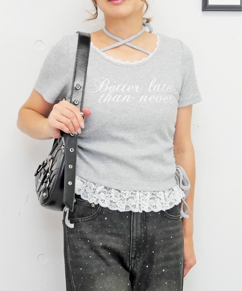 FUN(ファン)の「マルチホルタープルオーバー(Tシャツ/カットソー・レディース・ドット/グレー/ブラック/オフホワイト・FREE)」の4枚目の写真