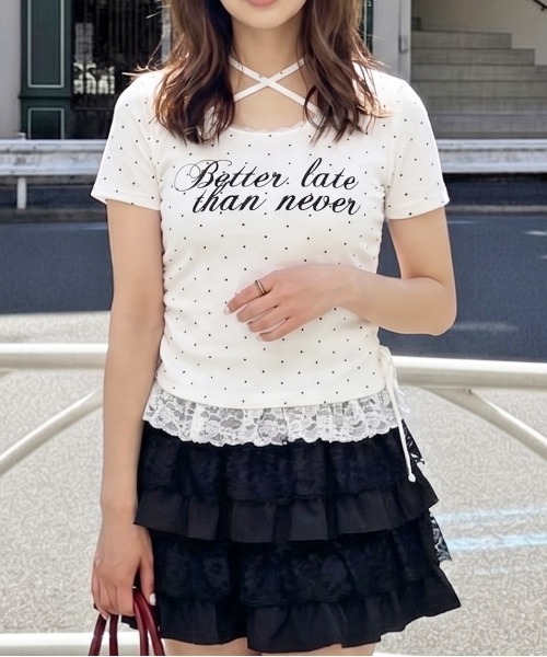 FUN(ファン)の「マルチホルタープルオーバー(Tシャツ/カットソー・レディース・ドット/グレー/ブラック/オフホワイト・FREE)」の2枚目の写真