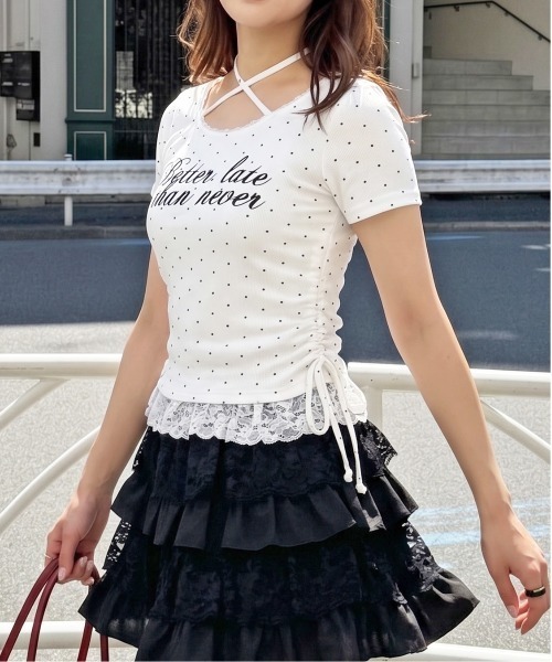 FUN(ファン)の「マルチホルタープルオーバー(Tシャツ/カットソー・レディース・ドット/グレー/ブラック/オフホワイト・FREE)」の5枚目の写真