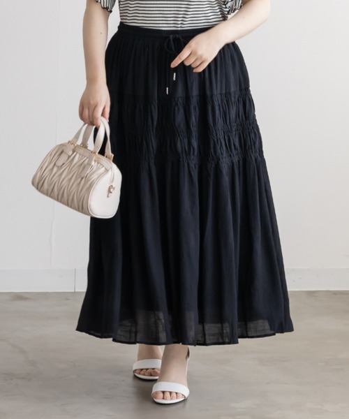 CLETTE（クレット）の「ポイントシャーリングフレアスカート（スカート・レディース・ブラック/オフホワイト/サックスブルー・LL/3L/4L）」の3枚目の写真