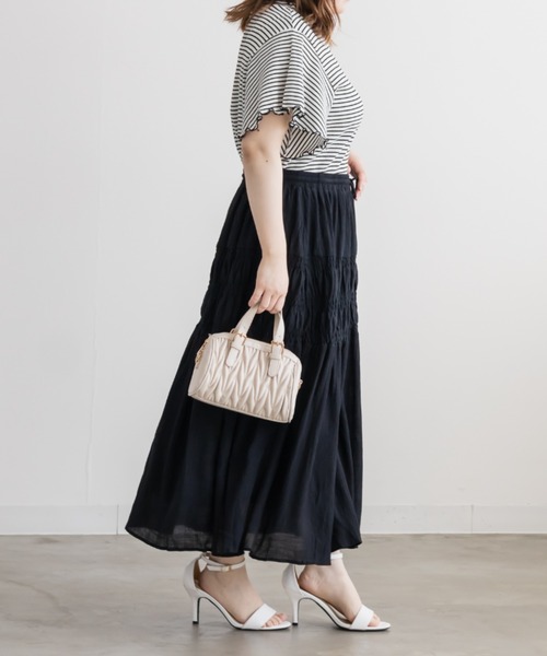 CLETTE（クレット）の「ポイントシャーリングフレアスカート（スカート・レディース・ブラック/オフホワイト/サックスブルー・LL/3L/4L）」の5枚目の写真