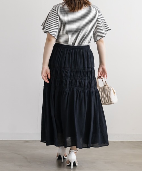 CLETTE（クレット）の「ポイントシャーリングフレアスカート（スカート・レディース・ブラック/オフホワイト/サックスブルー・LL/3L/4L）」の6枚目の写真