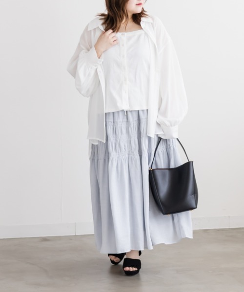 CLETTE（クレット）の「ポイントシャーリングフレアスカート（スカート・レディース・ブラック/オフホワイト/サックスブルー・LL/3L/4L）」の8枚目の写真