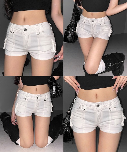 me+em select(ミームセレクト)の「【 2color 】カーゴポケットリングマイクロショートパンツ / cargo pocket ring micro shorts※※(その他パンツ・レディース・ブラック/ホワイト・MEDIUM/SMALL/LARGE)」の5枚目の写真