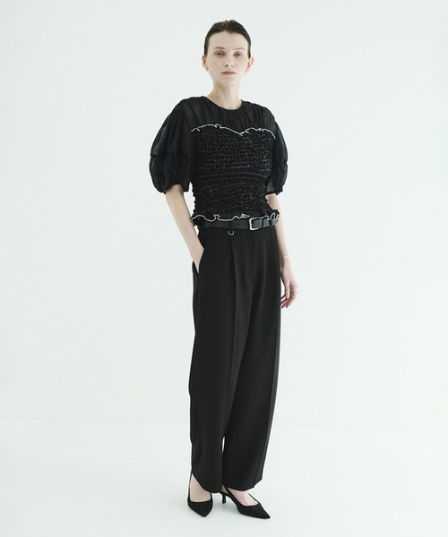 CLANE（クラネ）の「COLOR STITCHED SHIRRING TOPS（シャツ/ブラウス・レディース・ブラック/アイボリー・2/1）」の7枚目の写真