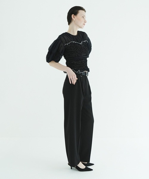 CLANE（クラネ）の「COLOR STITCHED SHIRRING TOPS（シャツ/ブラウス・レディース・ブラック/アイボリー・2/1）」の8枚目の写真