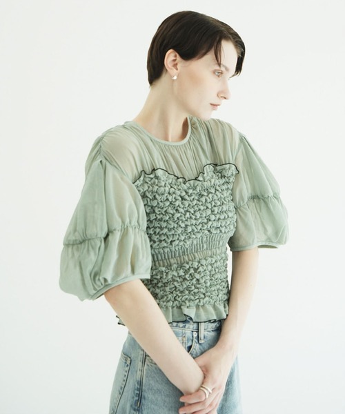 CLANE（クラネ）の「COLOR STITCHED SHIRRING TOPS（シャツ/ブラウス・レディース・ブラック/アイボリー・2/1）」の19枚目の写真
