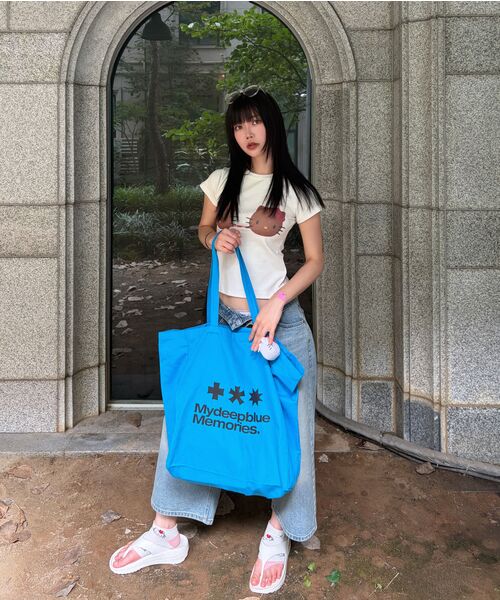 mydeepbluememories(マイディープブルーメモリーズ)の「MM LOGO ECO BAG_Cyan(エコバッグ/サブバッグ・レディース・ターコイズブルー・FREE)」の13枚目の写真