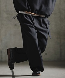 mp15199-Wool-Blend Woven Belted Trousers ワイドストレートパンツ(211-019-gla-cg)