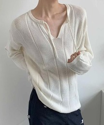 CHUN CHUN NOTES（チュンチュンノーツ）の「メッシュ編みVネックルーズニット（Tシャツ/カットソー）」