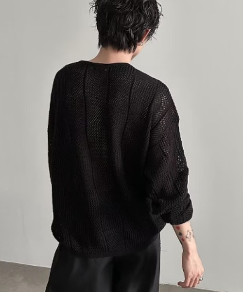 FreeZone(フリーゾーン)の「メッシュ編みVネックルーズニット(ニット/セーター・メンズ・ホワイト/ブラック・F)」の13枚目の写真