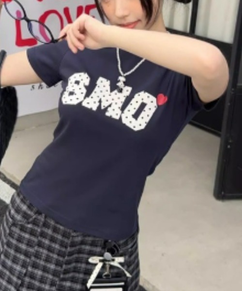 Vipoa(ヴィポア)の「ドットレタリングハートT(Tシャツ/カットソー・レディース・ネイビー/ホワイト・FREE)」の1枚目の写真