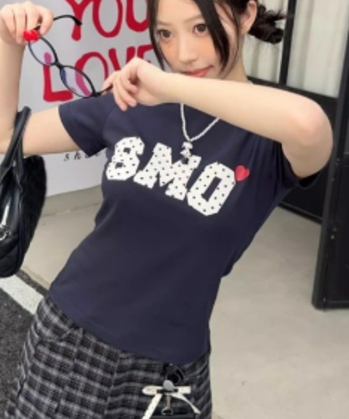 Vipoa(ヴィポア)の「ドットレタリングハートT(Tシャツ/カットソー・レディース・ネイビー/ホワイト・FREE)」の9枚目の写真