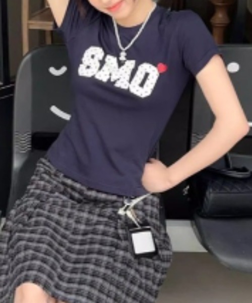 Vipoa(ヴィポア)の「ドットレタリングハートT(Tシャツ/カットソー・レディース・ネイビー/ホワイト・FREE)」の10枚目の写真