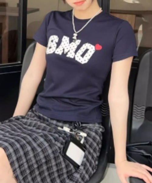 Vipoa(ヴィポア)の「ドットレタリングハートT(Tシャツ/カットソー・レディース・ネイビー/ホワイト・FREE)」の3枚目の写真