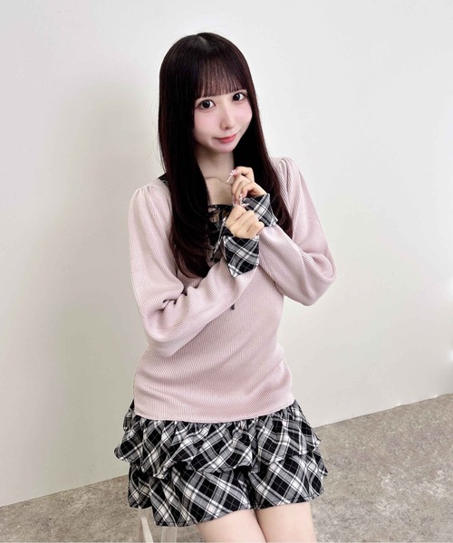INGNI(イング)の「【WEB限定】チェックシャツドッキング長袖ニットワンピース(ワンピース・レディース・ピンク系その他/ブラック系9/ブラック系その他4・M)」の15枚目の写真