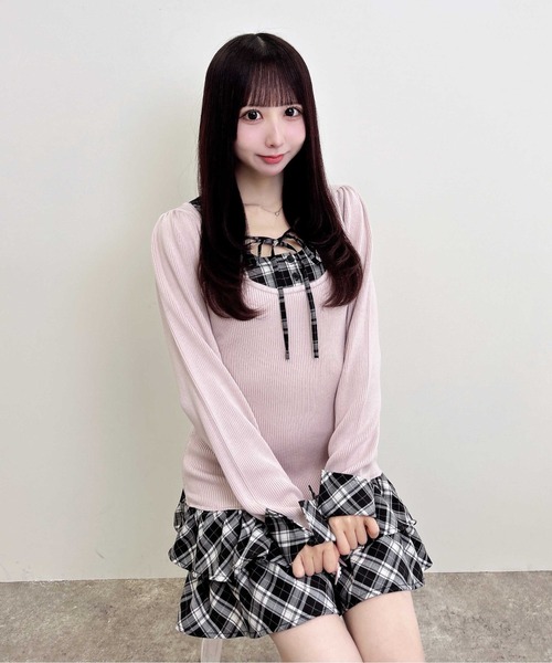INGNI(イング)の「【WEB限定】チェックシャツドッキング長袖ニットワンピース(ワンピース・レディース・ピンク系その他/ブラック系9/ブラック系その他4・M)」の16枚目の写真