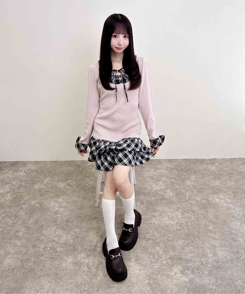 INGNI(イング)の「【WEB限定】チェックシャツドッキング長袖ニットワンピース(ワンピース・レディース・ピンク系その他/ブラック系9/ブラック系その他4・M)」の19枚目の写真