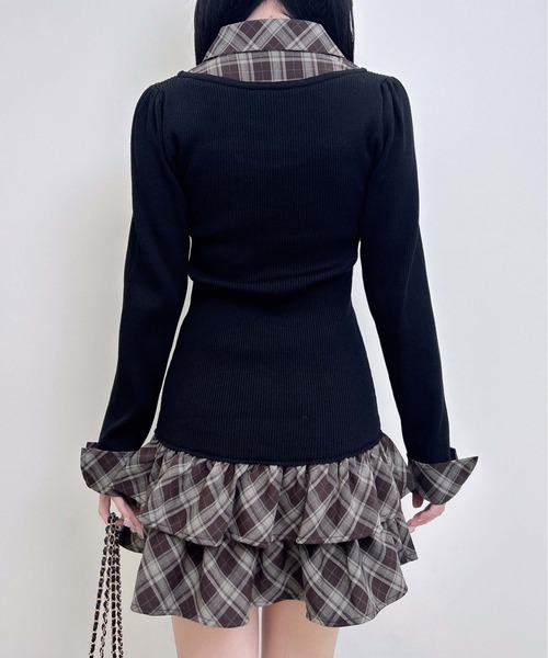 INGNI(イング)の「【WEB限定】チェックシャツドッキング長袖ニットワンピース(ワンピース・レディース・ピンク系その他/ブラック系9/ブラック系その他4・M)」の6枚目の写真