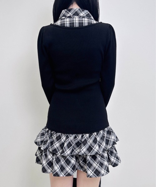 INGNI(イング)の「【WEB限定】チェックシャツドッキング長袖ニットワンピース(ワンピース・レディース・ピンク系その他/ブラック系9/ブラック系その他4・M)」の12枚目の写真