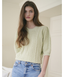 [Cotton 100%] Round Shirring Cable Half Knit (Light_green)