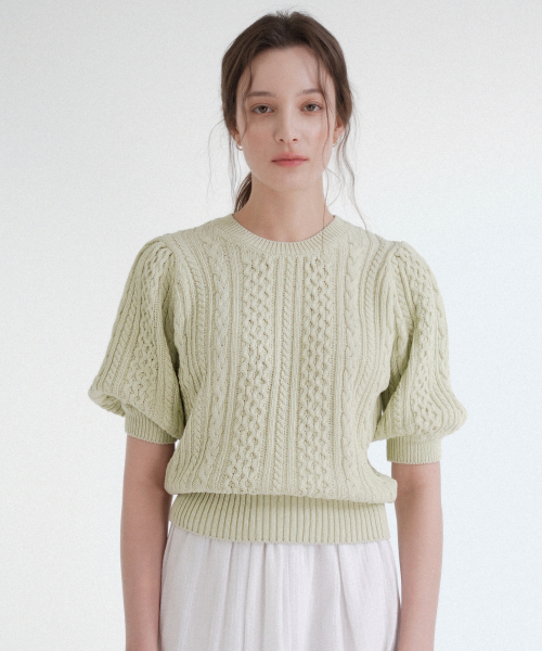 VLETI（ブレッティ）の「[Cotton 100%] Round Shirring Cable Half Knit (Light_green)（ニット/セーター・レディース・ライトグリーン・FREE）」の2枚目の写真