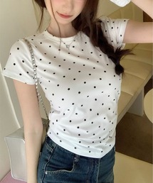ドット柄タイト半袖Tシャツ