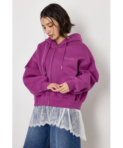 RODEO CROWNS WIDE BOWL(ロデオクラウンズワイドボウル)の「エンボス W-ZIP ショート パーカー(パーカー・レディース・パープル/ネイビー/ブラック/グレー×ホワイト・FREE)」の4枚目の写真
