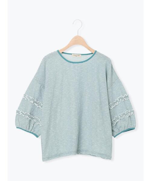 Samansa Mos2(サマンサ モスモス)の「シアーボーダーフリルパフ袖カットソー(Tシャツ/カットソー・レディース・グリーン/ブラック/ピンク・F)」の18枚目の写真