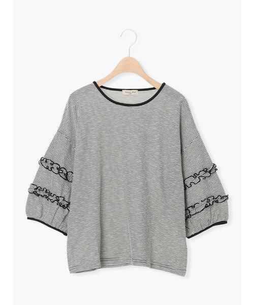 Samansa Mos2(サマンサ モスモス)の「シアーボーダーフリルパフ袖カットソー(Tシャツ/カットソー・レディース・グリーン/ブラック/ピンク・F)」の19枚目の写真