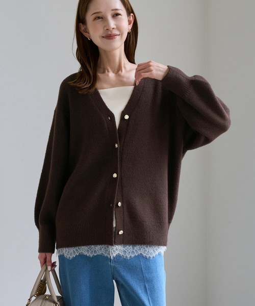 ROPE' PICNIC(ロペピクニック)の「スフレニット Vネックミドル丈カーディガン(カーディガン/ボレロ・レディース・ライトグレー/ダークブラウン/サックスブルー/ピンク/キナリ・FREE)」の3枚目の写真